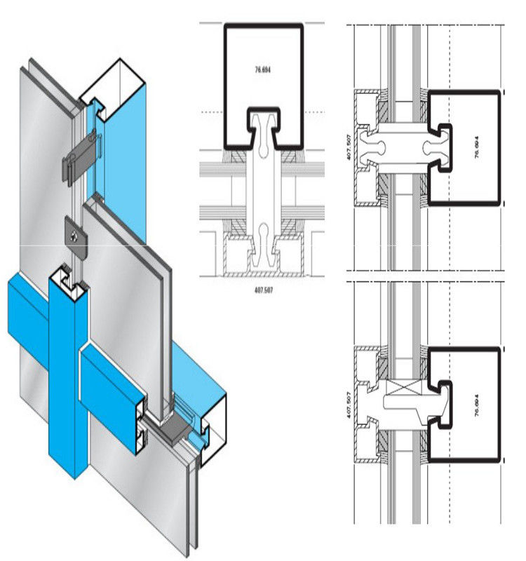 Multi functional Curtain Wall Aluminum Window Profile For Decoration Rectangle Shape